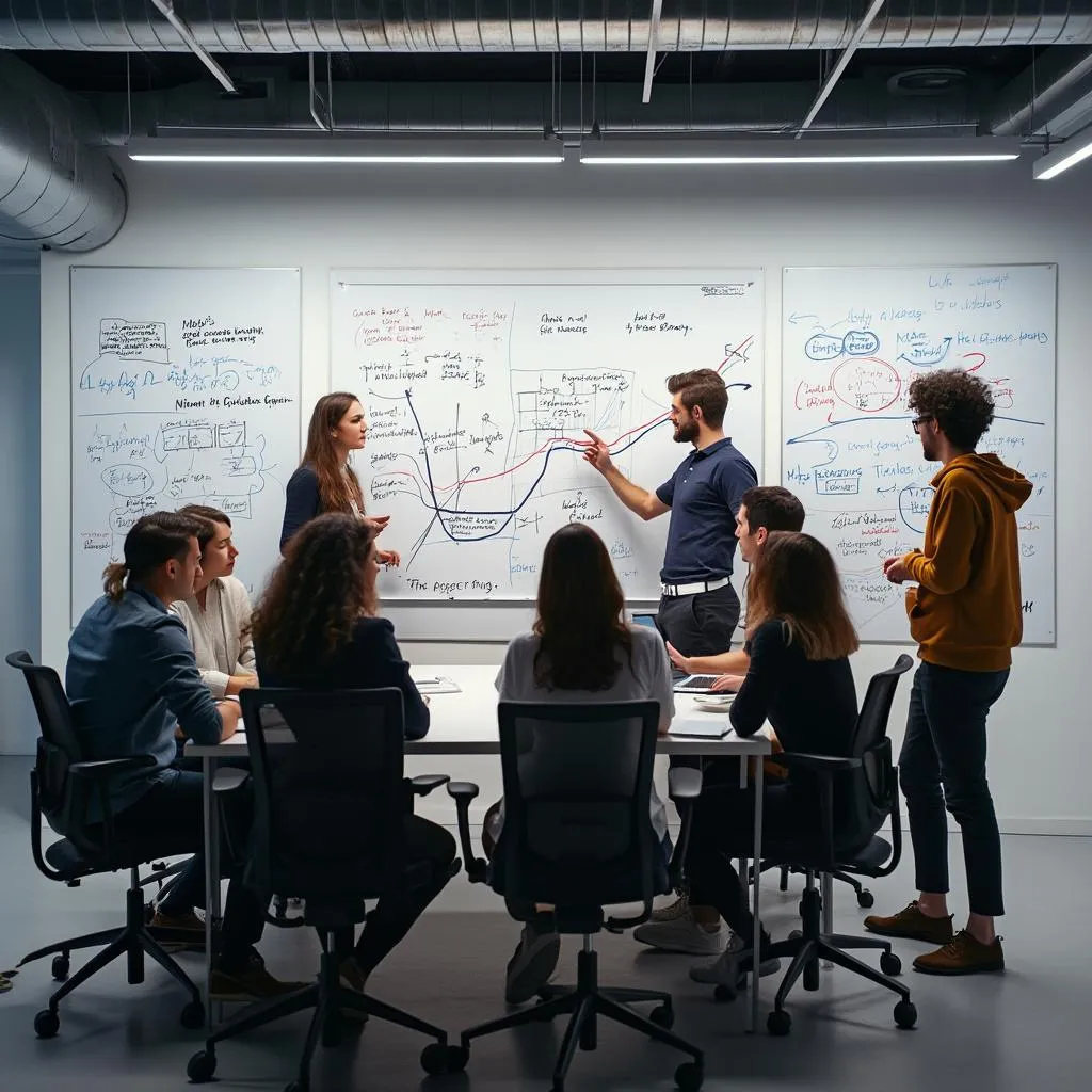 Équipe FinanceIA en session de développement collaboratif sur des algorithmes IA