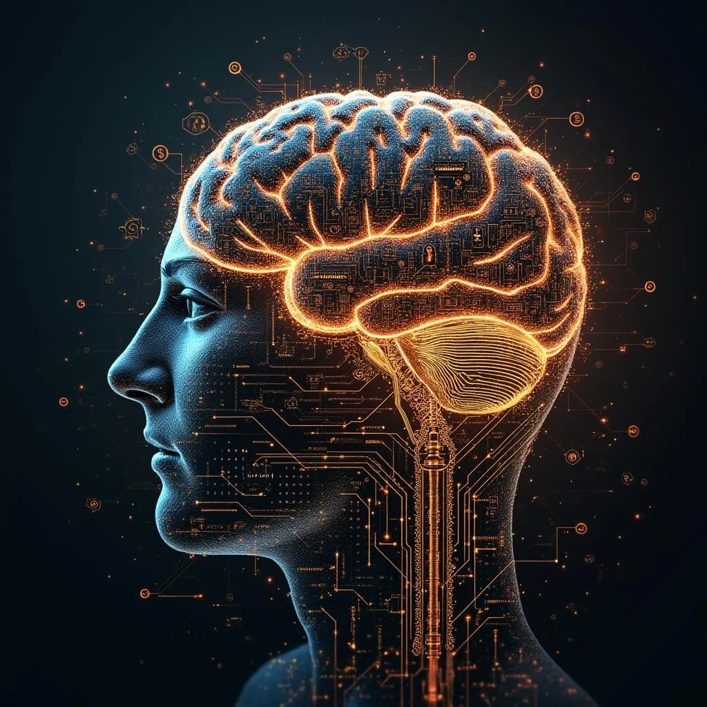 Cerveau IA et symboles financiers